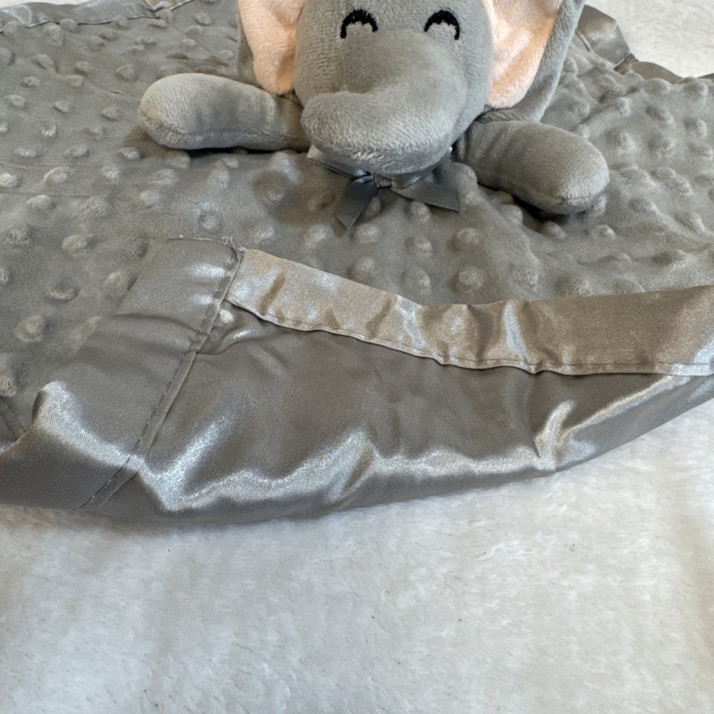 Pro Goleem Elephant Baby Lovey Security Blanket Gray Minky Dot Satin Trim - Picture 5 of 7